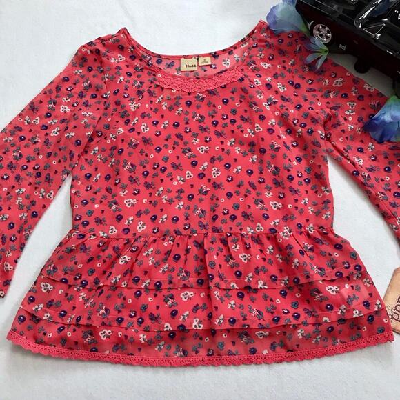Mudd NWT Coral Floral Blouse Girls 10 - Picture 5 of 10